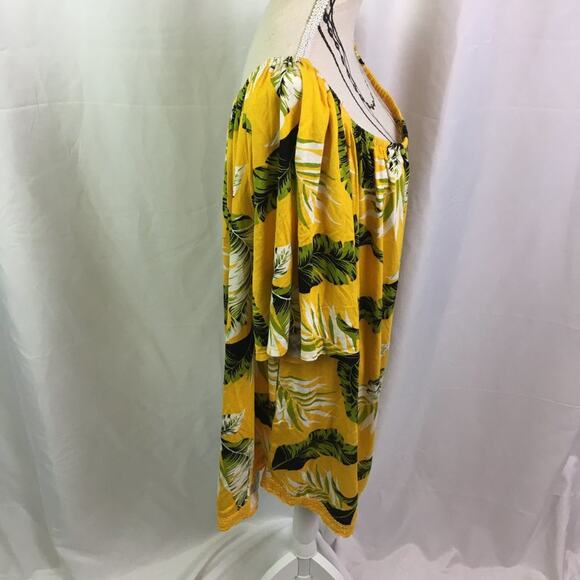 Lone & Lux Leaf Pattern Top Yellow Green 1X - Picture 3 of 15